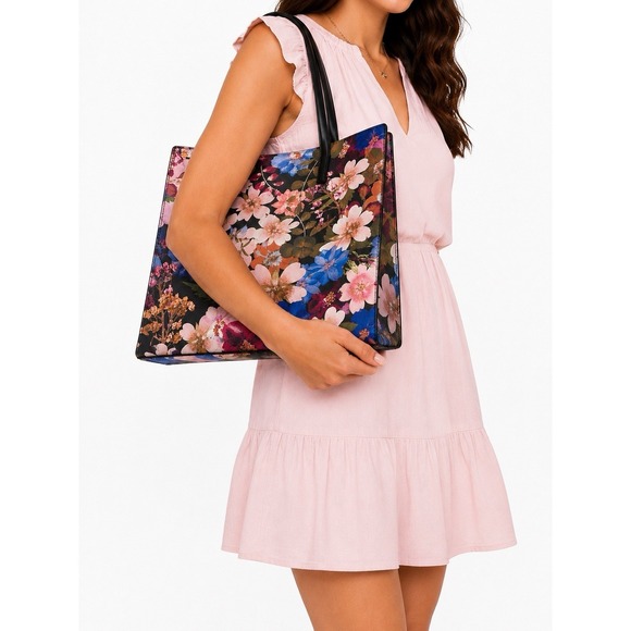 Ted Baker Handbags - Ted‎ Baker London The Icon Floral Tote Bag Pink Blue Large Shopper EUC Coquette
